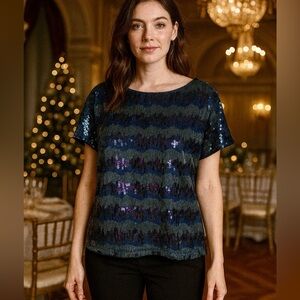 Vince Camuto navy sequin sliver thread sparkle date night special occasion M